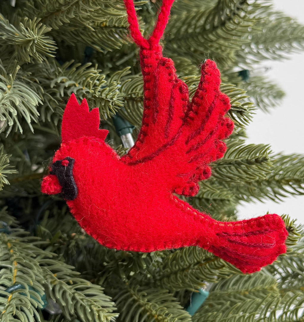 Cardinal Embroidered Wool Christmas Ornament