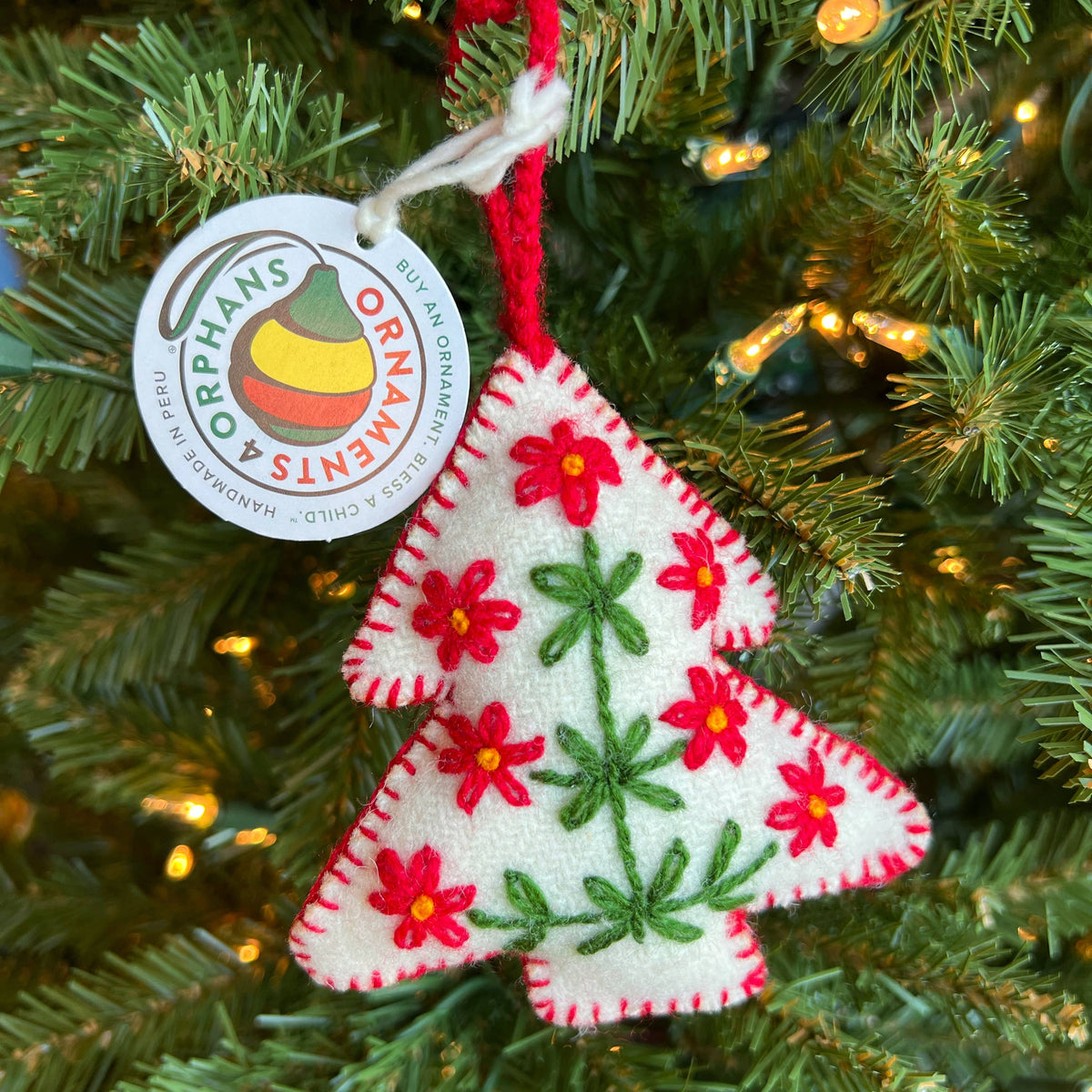 White Tree Embroidered Wool Christmas Ornament
