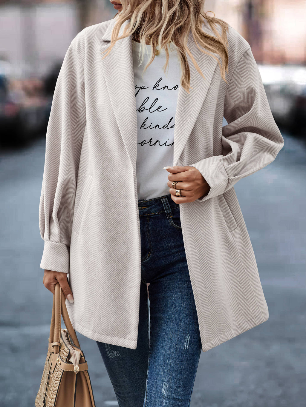 SZ1-JK0211 Herringbone Printed Open Blazer