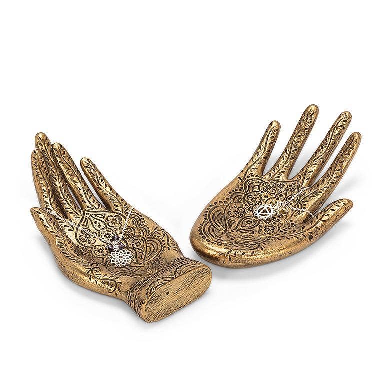 Gold Engraved Hand Dish (set of 2) - 6"L