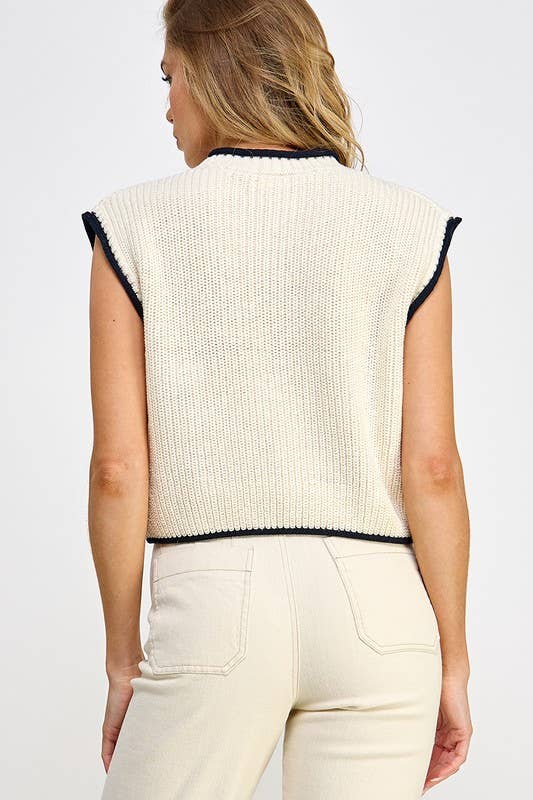 CONTRAST EDGE SWEATER VEST WITH POCKET