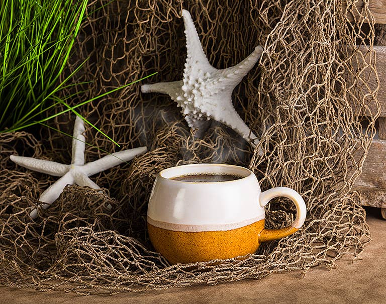 Wht/Brn Ball Mug-3.5"H(16oz)