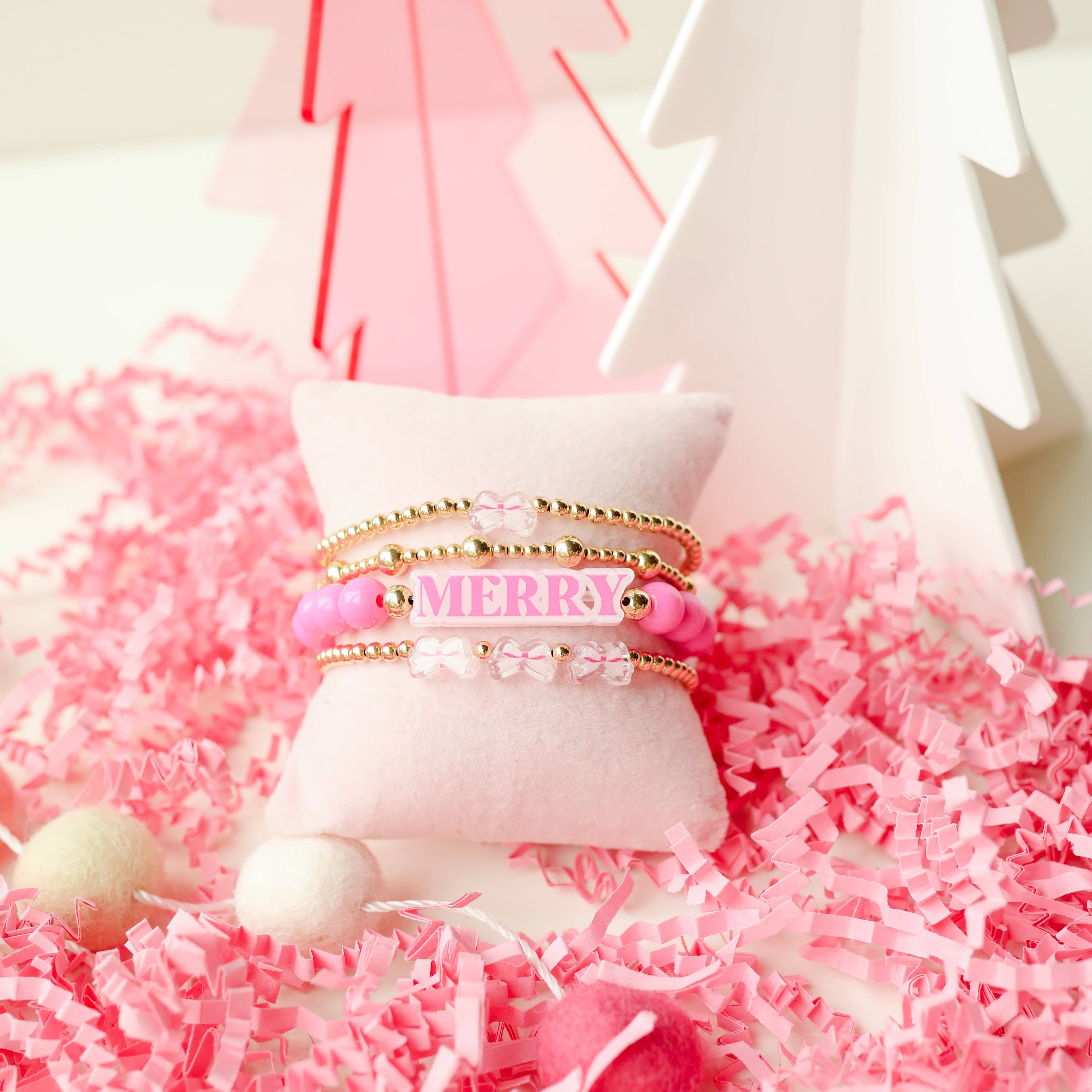 Pink Bow X3 BB Bead Bracelet