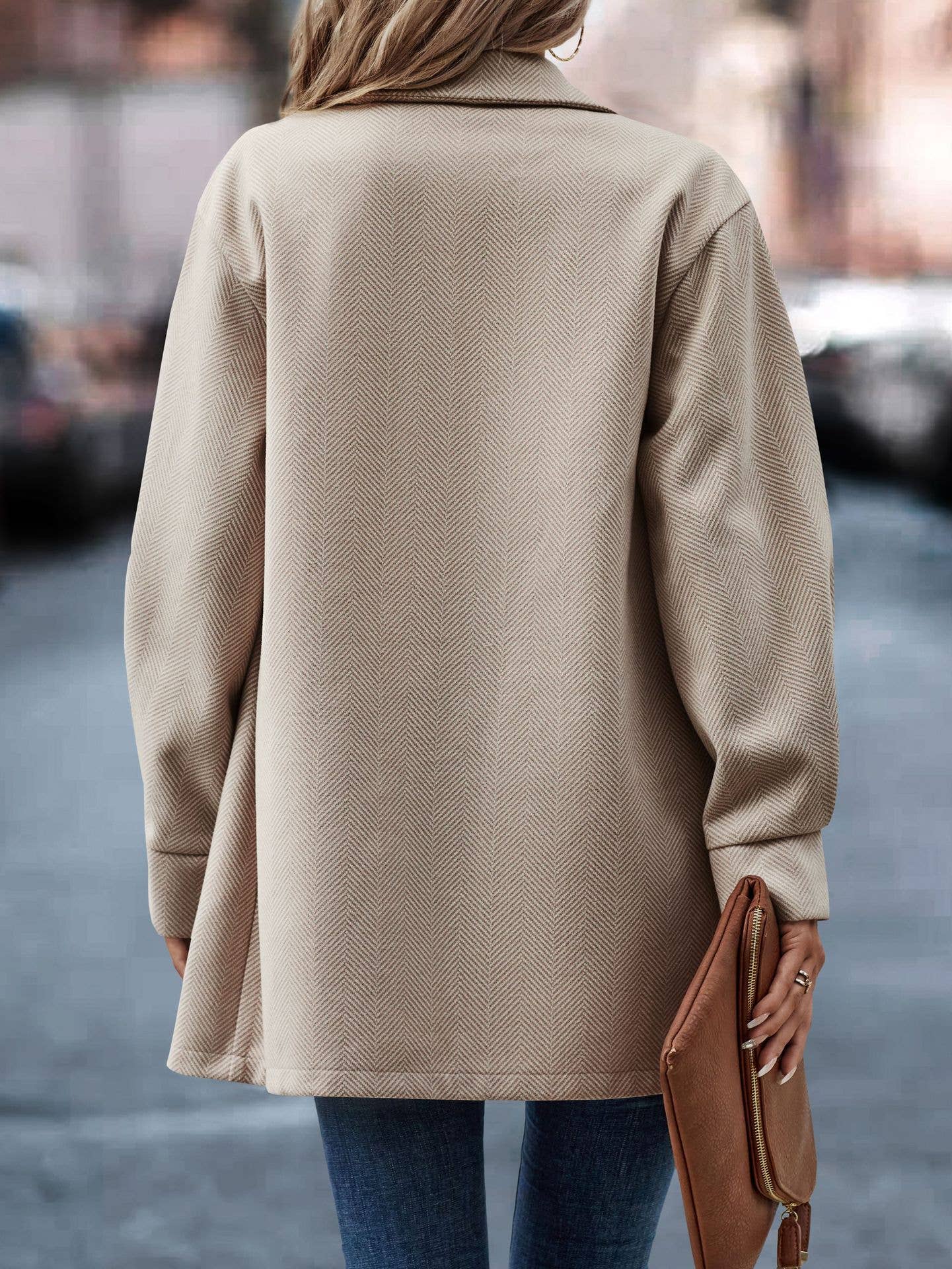 SZ1-JK0211 Herringbone Printed Open Blazer