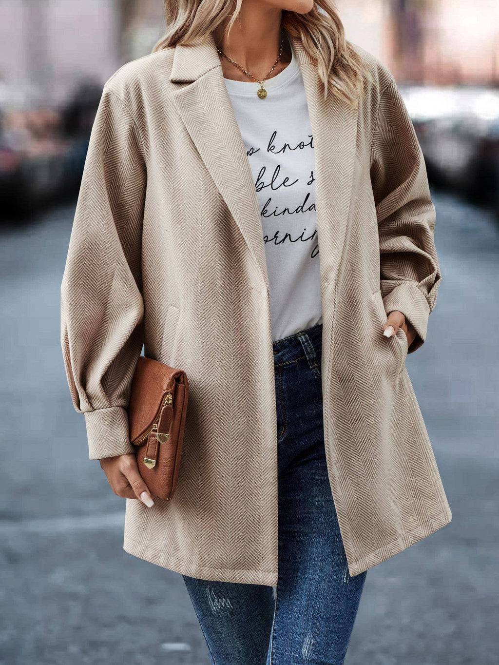 SZ1-JK0211 Herringbone Printed Open Blazer