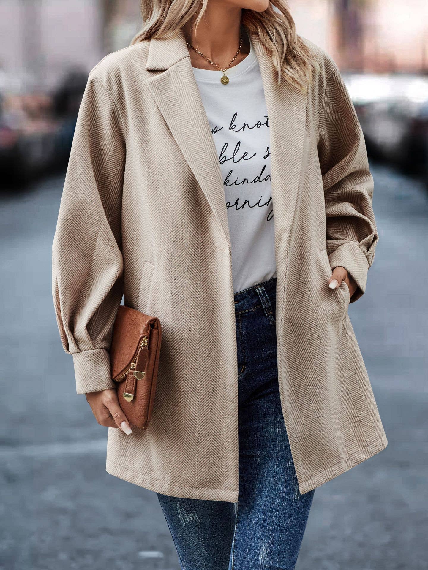 SZ1-JK0211 Herringbone Printed Open Blazer