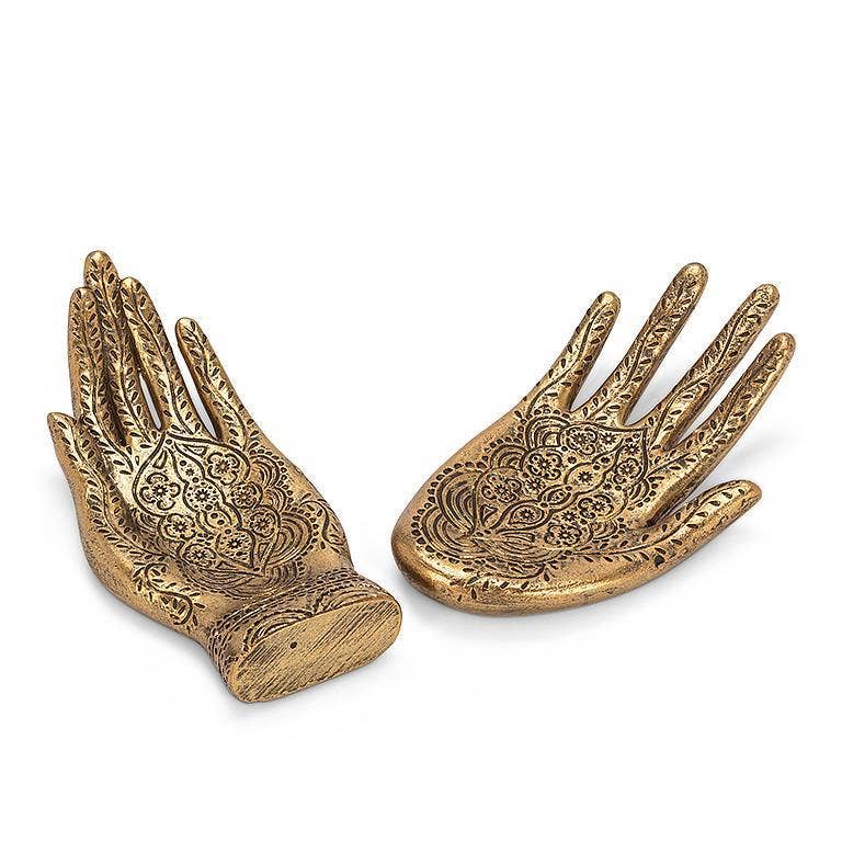Gold Engraved Hand Dish (set of 2) - 6"L