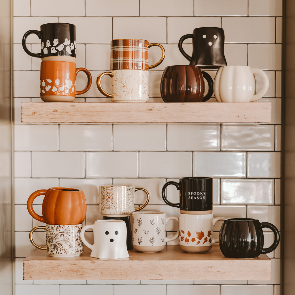 Brown Leaves Stoneware Coffee Mug - Fall Decor & Gifts