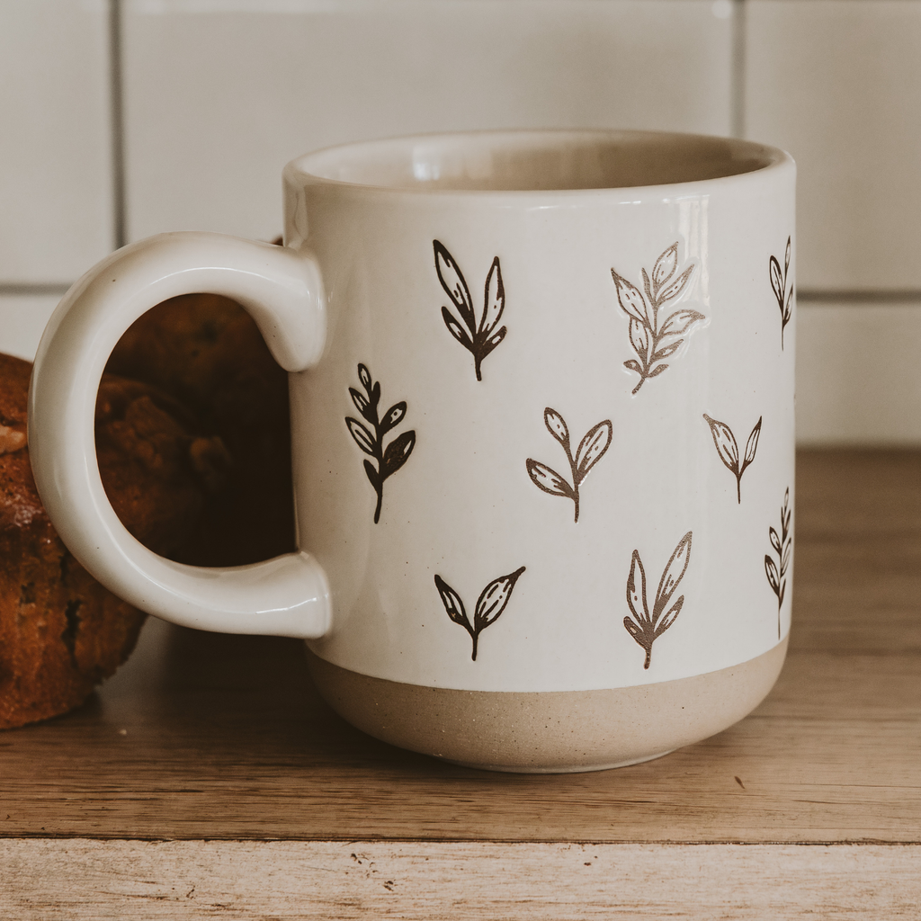 Brown Leaves Stoneware Coffee Mug - Fall Decor & Gifts