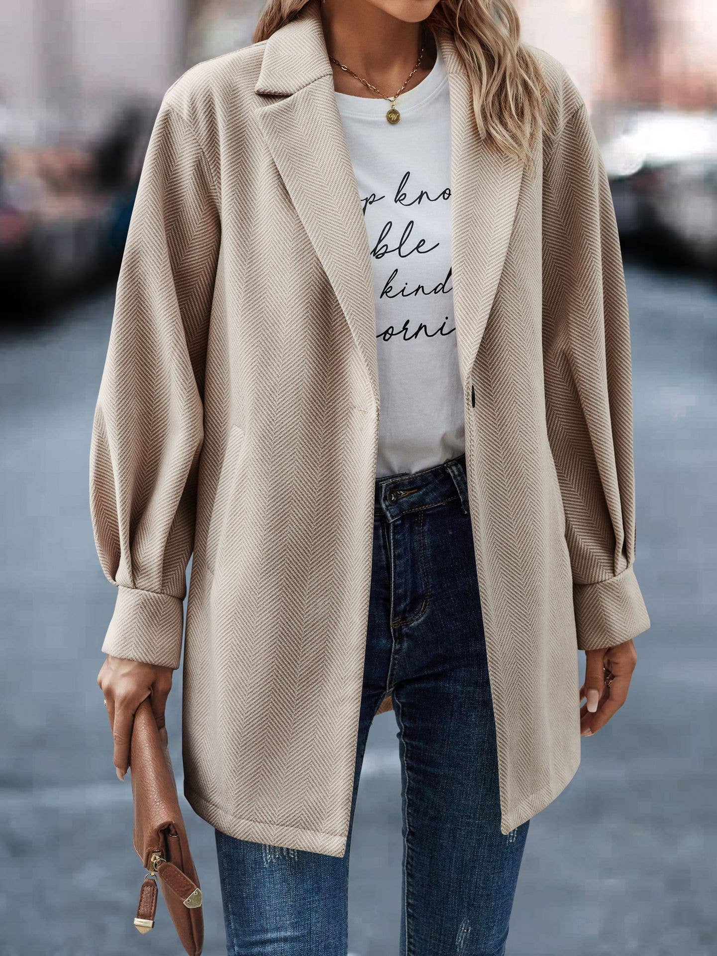 SZ1-JK0211 Herringbone Printed Open Blazer