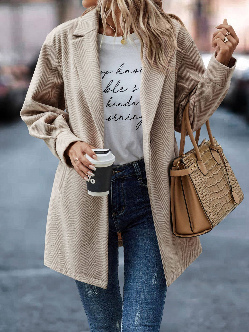 SZ1-JK0211 Herringbone Printed Open Blazer