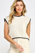 CONTRAST EDGE SWEATER VEST WITH POCKET