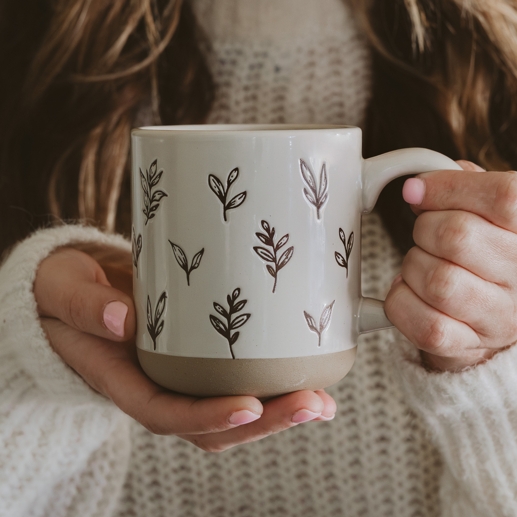 Brown Leaves Stoneware Coffee Mug - Fall Decor & Gifts