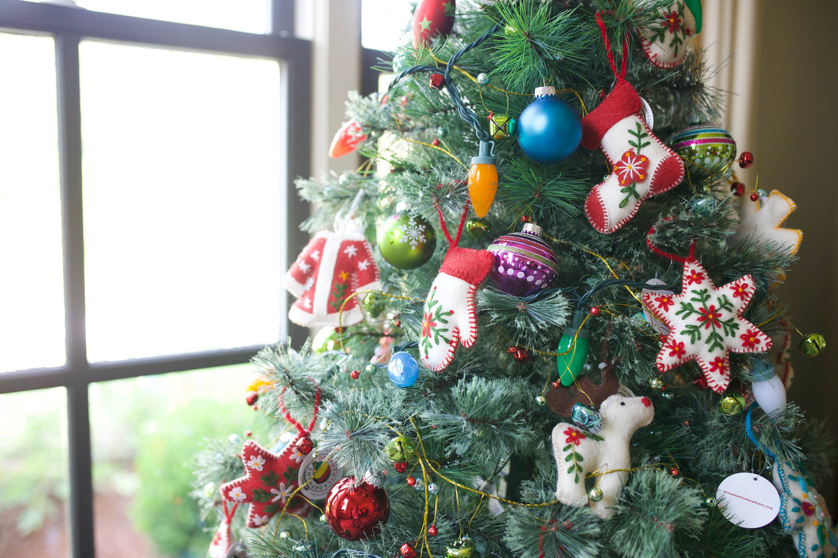 White Tree Embroidered Wool Christmas Ornament