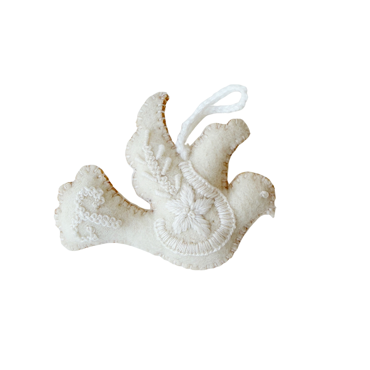 White Dove Embroidered Wool Christmas Ornament